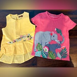 7 For All Mankind Yellow Embroidered Tank Top & Pink Elephant Mini Boden Tee